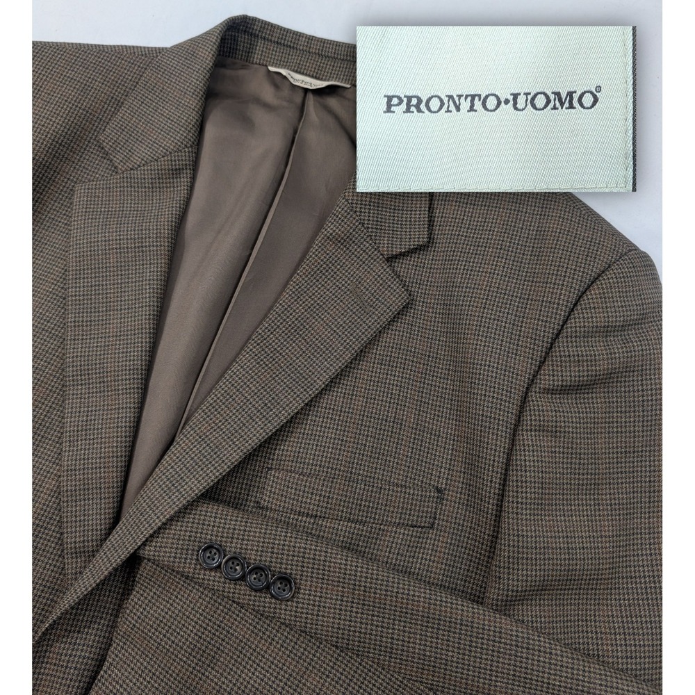 Pronto Uomo Blazer Coat Sport Suit Jacket Wool Houndstooth Plaid 48L 50" Chest